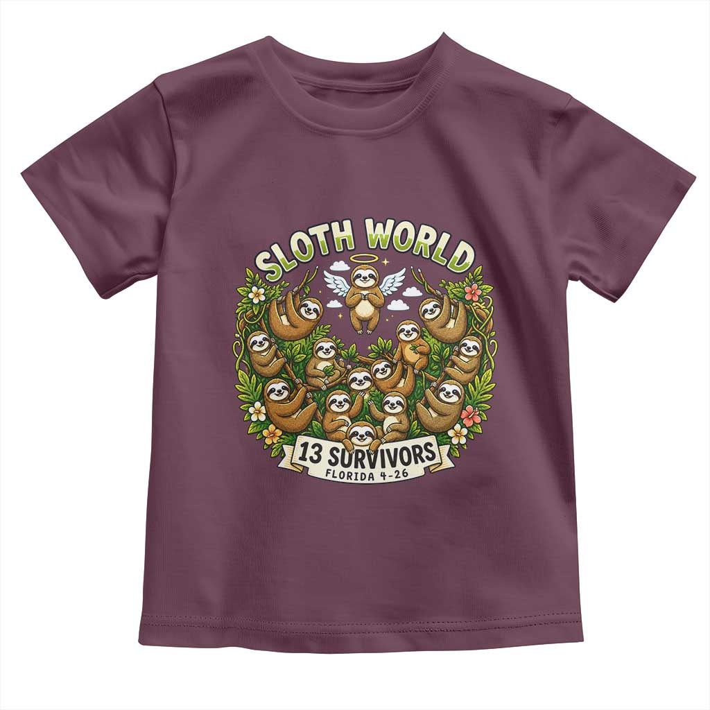 Sloth World 13 Survivors Animal Rescue Toddler T Shirt Memorial Tribute and Florida Wildlife Protection TS02 Maroon Print Your Wear