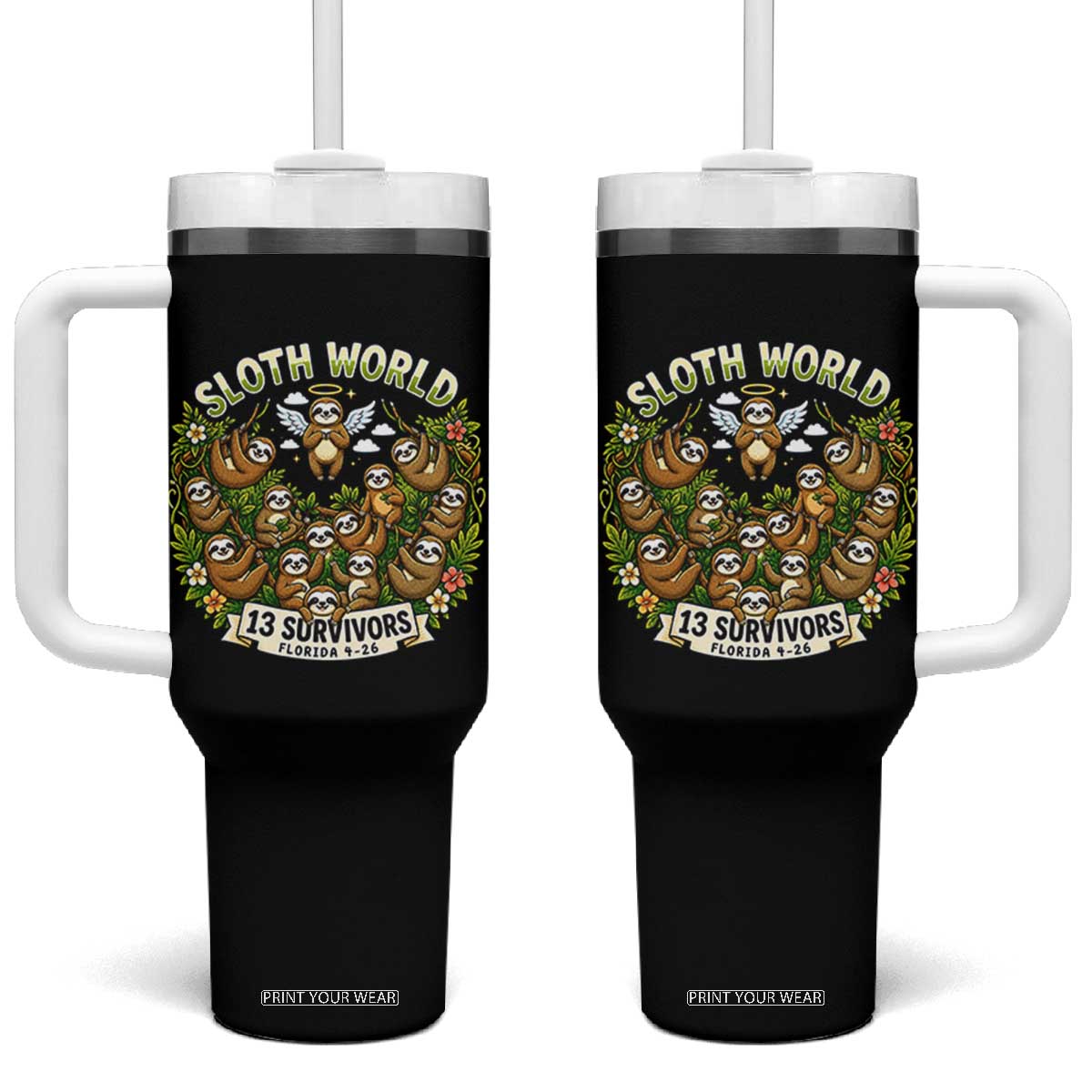 Sloth World 13 Survivors Animal Rescue Tumbler With Handle Memorial Tribute and Florida Wildlife Protection TS02 One Size: 40 oz Black Print Your Wear
