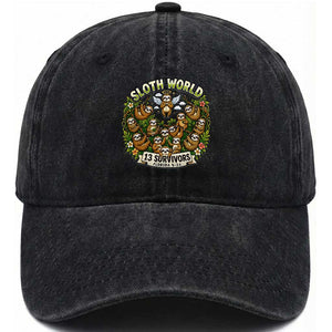 Sloth World 13 Survivors Animal Rescue Washed Cotton Baseball Cap Memorial Tribute and Florida Wildlife Protection TS02 Print Your Wear