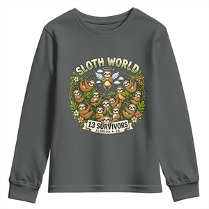 Sloth World 13 Survivors Animal Rescue Youth Sweatshirt Memorial Tribute and Florida Wildlife Protection TS02 Dark Heather Print Your Wear