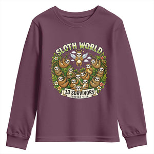 Sloth World 13 Survivors Animal Rescue Youth Sweatshirt Memorial Tribute and Florida Wildlife Protection TS02 Maroon Print Your Wear