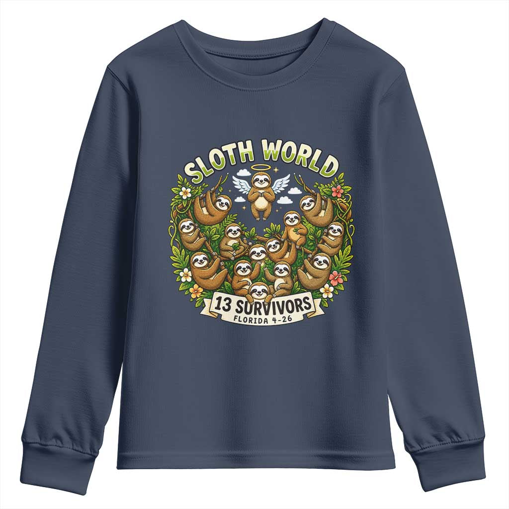 Sloth World 13 Survivors Animal Rescue Youth Sweatshirt Memorial Tribute and Florida Wildlife Protection TS02 Navy Print Your Wear