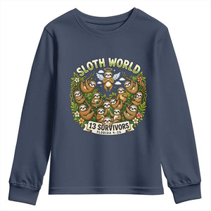 Sloth World 13 Survivors Animal Rescue Youth Sweatshirt Memorial Tribute and Florida Wildlife Protection TS02 Navy Print Your Wear
