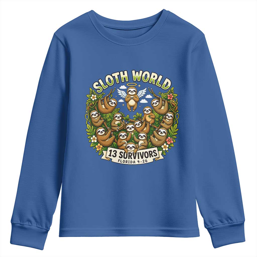 Sloth World 13 Survivors Animal Rescue Youth Sweatshirt Memorial Tribute and Florida Wildlife Protection TS02 Royal Blue Print Your Wear