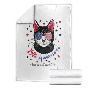 Free As A Cat Since 1776 Funny Patriotic Throw Blanket Cool American Flag Sunglasses Cat 250th Anniversary Semiquincentennial TS02 White Print Your Wear
