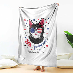 Free As A Cat Since 1776 Funny Patriotic Throw Blanket Cool American Flag Sunglasses Cat 250th Anniversary Semiquincentennial TS02 Print Your Wear