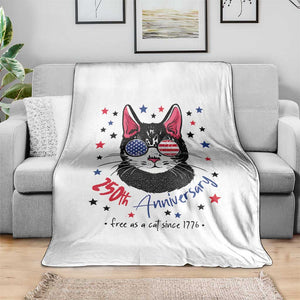 Free As A Cat Since 1776 Funny Patriotic Throw Blanket Cool American Flag Sunglasses Cat 250th Anniversary Semiquincentennial TS02 Print Your Wear