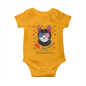 Free As A Cat Since 1776 Funny Patriotic Baby Onesie Cool American Flag Sunglasses Cat 250th Anniversary Semiquincentennial TS02 Gold Print Your Wear