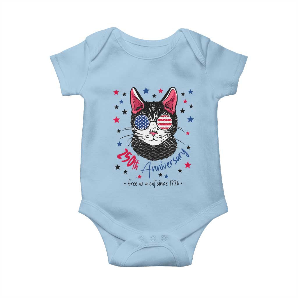 Free As A Cat Since 1776 Funny Patriotic Baby Onesie Cool American Flag Sunglasses Cat 250th Anniversary Semiquincentennial TS02 Light Blue Print Your Wear