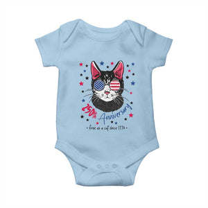 Free As A Cat Since 1776 Funny Patriotic Baby Onesie Cool American Flag Sunglasses Cat 250th Anniversary Semiquincentennial TS02 Light Blue Print Your Wear