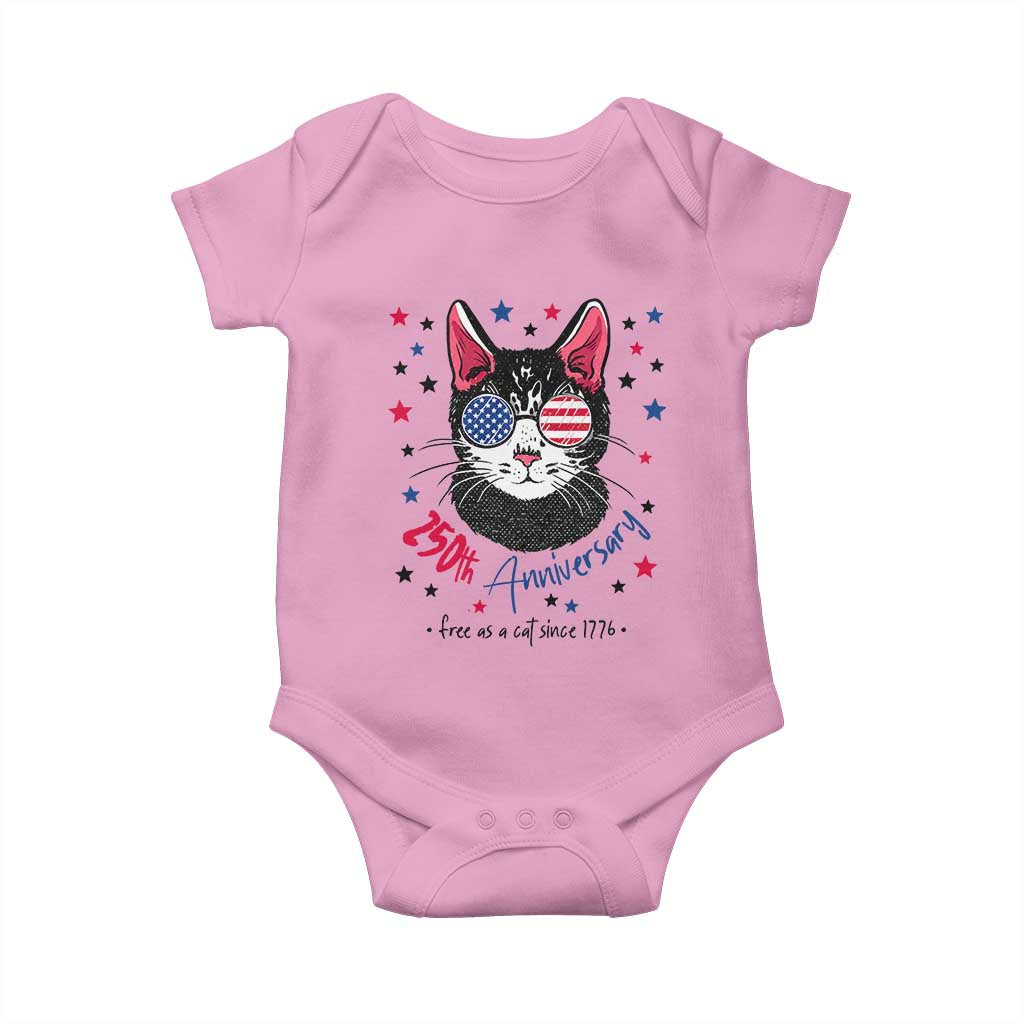 Free As A Cat Since 1776 Funny Patriotic Baby Onesie Cool American Flag Sunglasses Cat 250th Anniversary Semiquincentennial TS02 Light Pink Print Your Wear
