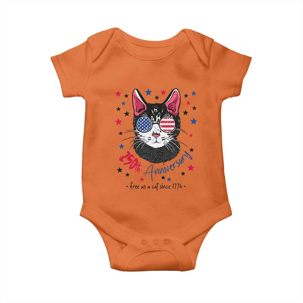 Free As A Cat Since 1776 Funny Patriotic Baby Onesie Cool American Flag Sunglasses Cat 250th Anniversary Semiquincentennial TS02 Orange Print Your Wear