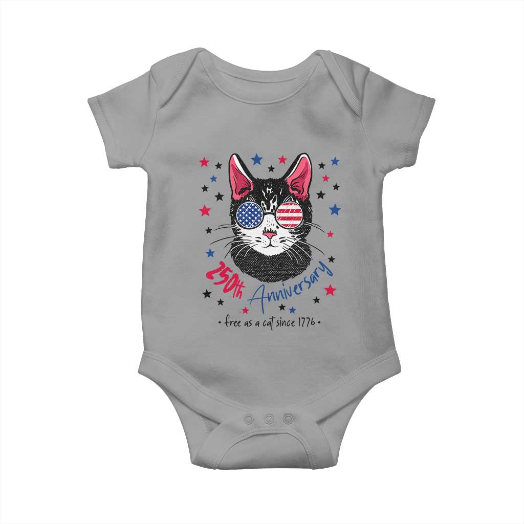 Free As A Cat Since 1776 Funny Patriotic Baby Onesie Cool American Flag Sunglasses Cat 250th Anniversary Semiquincentennial TS02 Sport Gray Print Your Wear