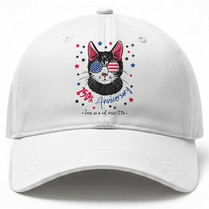 Free As A Cat Since 1776 Funny Patriotic Baseball Cap Cool American Flag Sunglasses Cat 250th Anniversary Semiquincentennial TS02 Print Your Wear