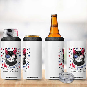Free As A Cat Since 1776 Funny Patriotic 4 in 1 Can Cooler Tumbler Cool American Flag Sunglasses Cat 250th Anniversary Semiquincentennial TS02 Print Your Wear