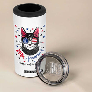 Free As A Cat Since 1776 Funny Patriotic 4 in 1 Can Cooler Tumbler Cool American Flag Sunglasses Cat 250th Anniversary Semiquincentennial TS02 Print Your Wear
