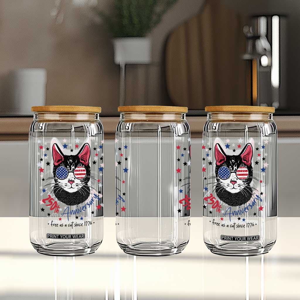 Free As A Cat Since 1776 Funny Patriotic Glass Can Cool American Flag Sunglasses Cat 250th Anniversary Semiquincentennial TS02 Print Your Wear