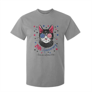 Free As A Cat Since 1776 Funny Patriotic T Shirt For Kid Cool American Flag Sunglasses Cat 250th Anniversary Semiquincentennial TS02 Sport Gray Print Your Wear