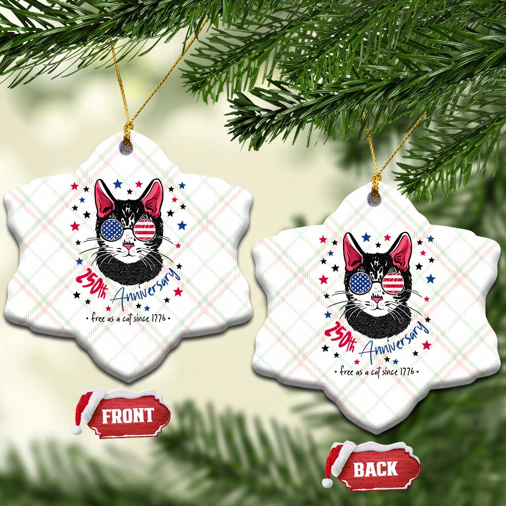 Free As A Cat Since 1776 Funny Patriotic Ceramic Ornament Cool American Flag Sunglasses Cat 250th Anniversary Semiquincentennial TS02 Print Your Wear