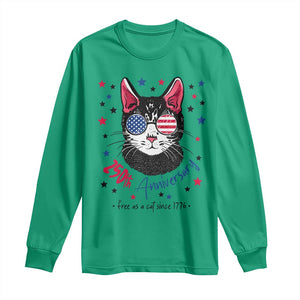 Free As A Cat Since 1776 Funny Patriotic Long Sleeve Shirt Cool American Flag Sunglasses Cat 250th Anniversary Semiquincentennial TS02 Irish Green Print Your Wear
