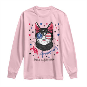 Free As A Cat Since 1776 Funny Patriotic Long Sleeve Shirt Cool American Flag Sunglasses Cat 250th Anniversary Semiquincentennial TS02 Light Pink Print Your Wear