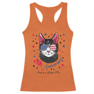 Free As A Cat Since 1776 Funny Patriotic Racerback Tank Top Cool American Flag Sunglasses Cat 250th Anniversary Semiquincentennial TS02 Orange Print Your Wear