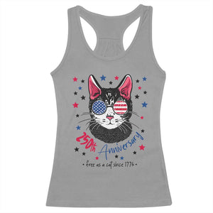 Free As A Cat Since 1776 Funny Patriotic Racerback Tank Top Cool American Flag Sunglasses Cat 250th Anniversary Semiquincentennial TS02 Sport Gray Print Your Wear