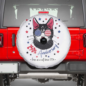 Free As A Cat Since 1776 Funny Patriotic Spare Tire Cover Cool American Flag Sunglasses Cat 250th Anniversary Semiquincentennial TS02 White Print Your Wear