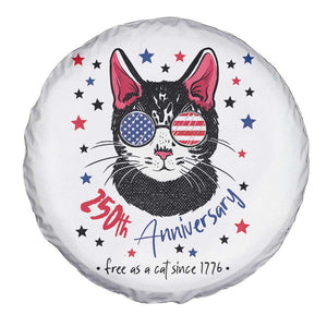 Free As A Cat Since 1776 Funny Patriotic Spare Tire Cover Cool American Flag Sunglasses Cat 250th Anniversary Semiquincentennial TS02 Print Your Wear