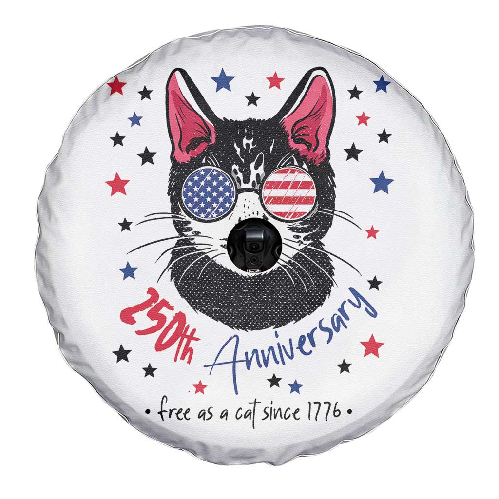 Free As A Cat Since 1776 Funny Patriotic Spare Tire Cover Cool American Flag Sunglasses Cat 250th Anniversary Semiquincentennial TS02 Print Your Wear