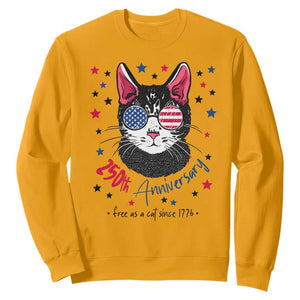Free As A Cat Since 1776 Funny Patriotic Sweatshirt Cool American Flag Sunglasses Cat 250th Anniversary Semiquincentennial TS02 Gold Print Your Wear