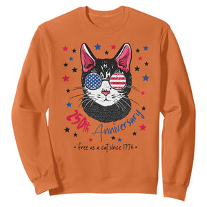 Free As A Cat Since 1776 Funny Patriotic Sweatshirt Cool American Flag Sunglasses Cat 250th Anniversary Semiquincentennial TS02 Orange Print Your Wear