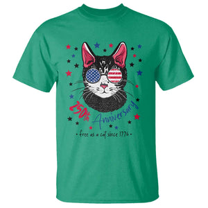 Free As A Cat Since 1776 Funny Patriotic T Shirt Cool American Flag Sunglasses Cat 250th Anniversary Semiquincentennial TS02 Irish Green Print Your Wear