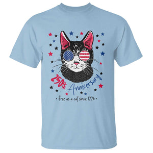 Free As A Cat Since 1776 Funny Patriotic T Shirt Cool American Flag Sunglasses Cat 250th Anniversary Semiquincentennial TS02 Light Blue Print Your Wear
