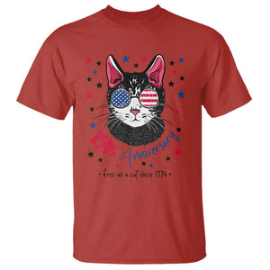 Free As A Cat Since 1776 Funny Patriotic T Shirt Cool American Flag Sunglasses Cat 250th Anniversary Semiquincentennial TS02 Red Print Your Wear
