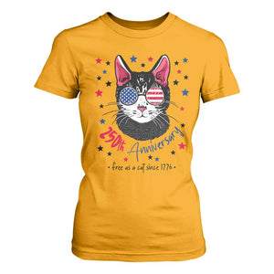 Free As A Cat Since 1776 Funny Patriotic T Shirt For Women Cool American Flag Sunglasses Cat 250th Anniversary Semiquincentennial TS02 Gold Print Your Wear