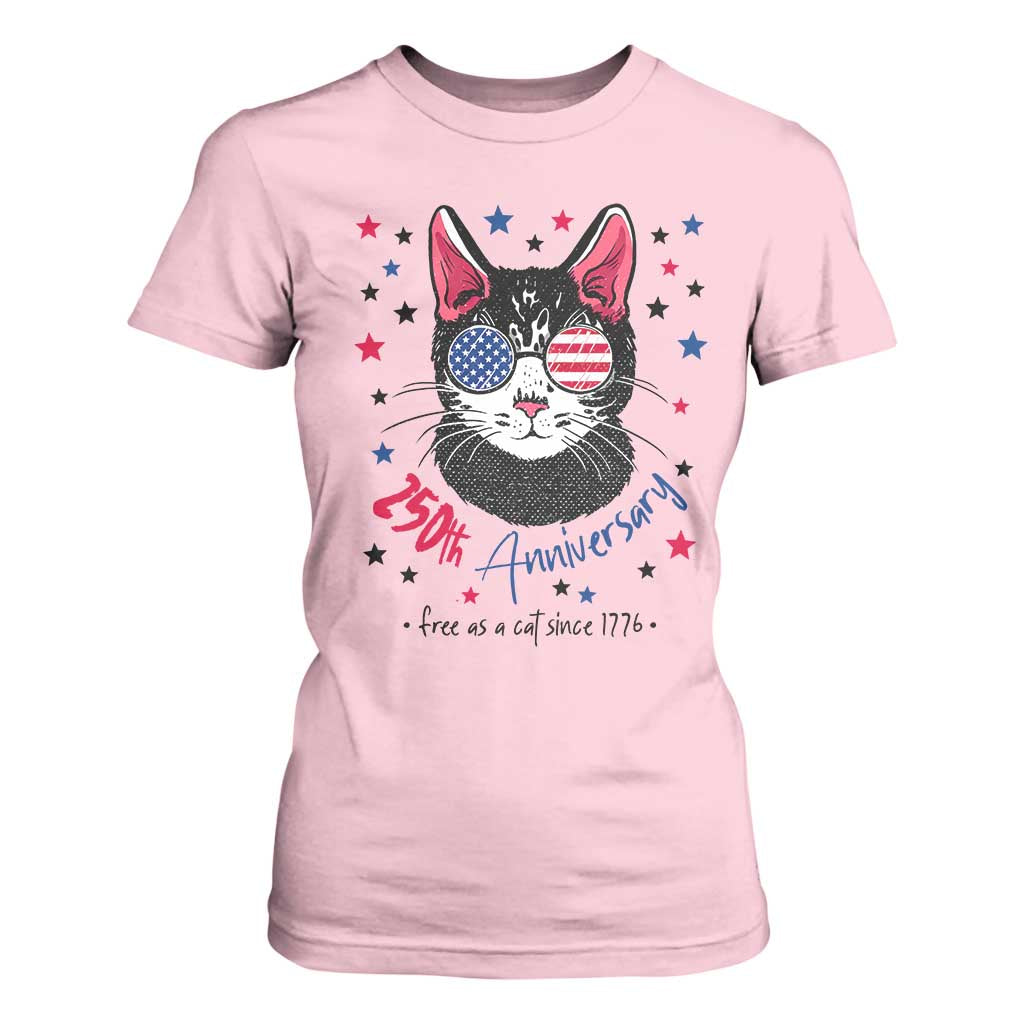 Free As A Cat Since 1776 Funny Patriotic T Shirt For Women Cool American Flag Sunglasses Cat 250th Anniversary Semiquincentennial TS02 Light Pink Print Your Wear