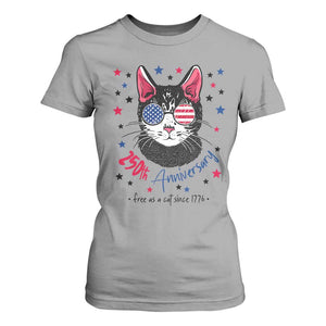 Free As A Cat Since 1776 Funny Patriotic T Shirt For Women Cool American Flag Sunglasses Cat 250th Anniversary Semiquincentennial TS02 Sport Gray Print Your Wear
