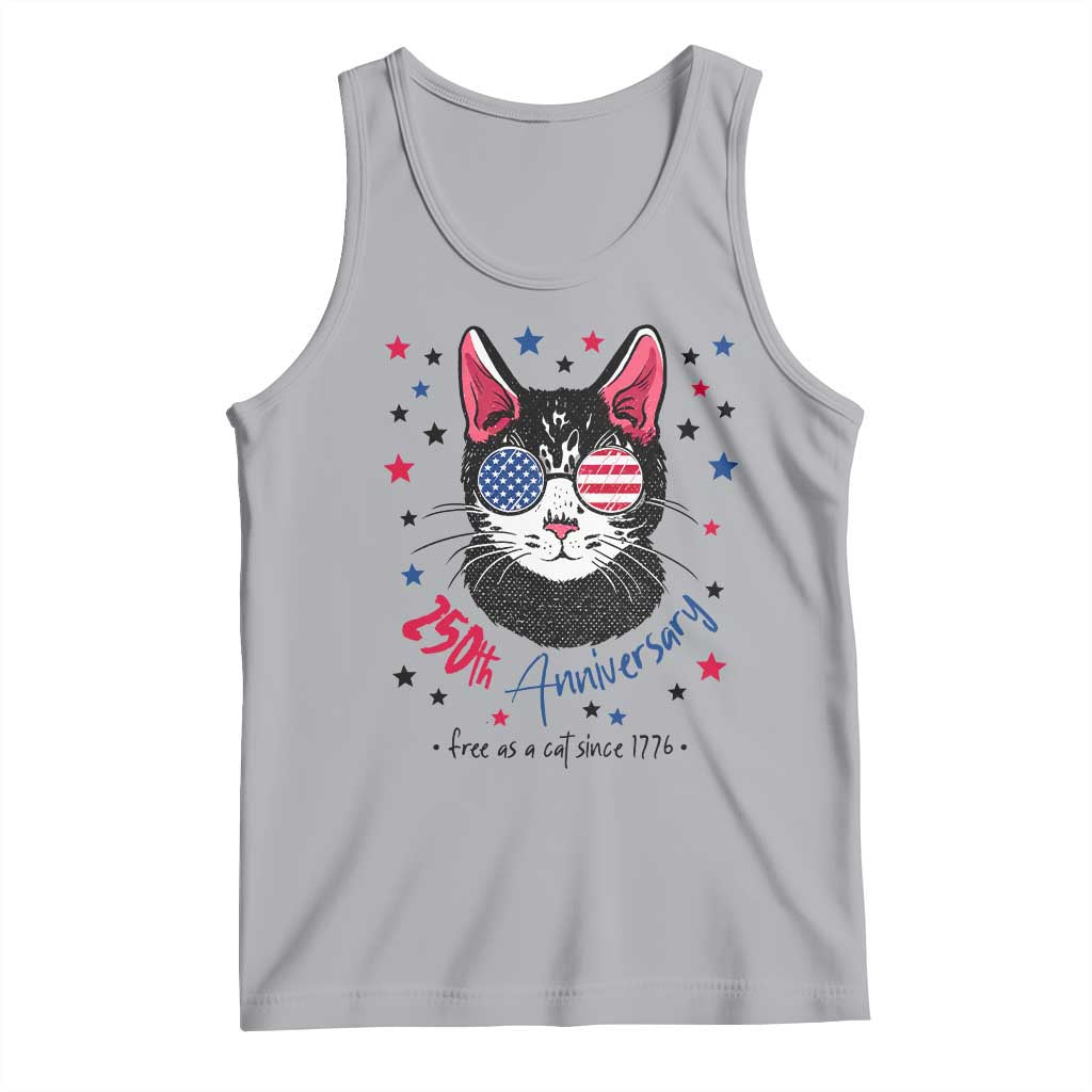 Free As A Cat Since 1776 Funny Patriotic Tank Top Cool American Flag Sunglasses Cat 250th Anniversary Semiquincentennial TS02 Athletic Heather Print Your Wear