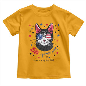 Free As A Cat Since 1776 Funny Patriotic Toddler T Shirt Cool American Flag Sunglasses Cat 250th Anniversary Semiquincentennial TS02 Gold Print Your Wear