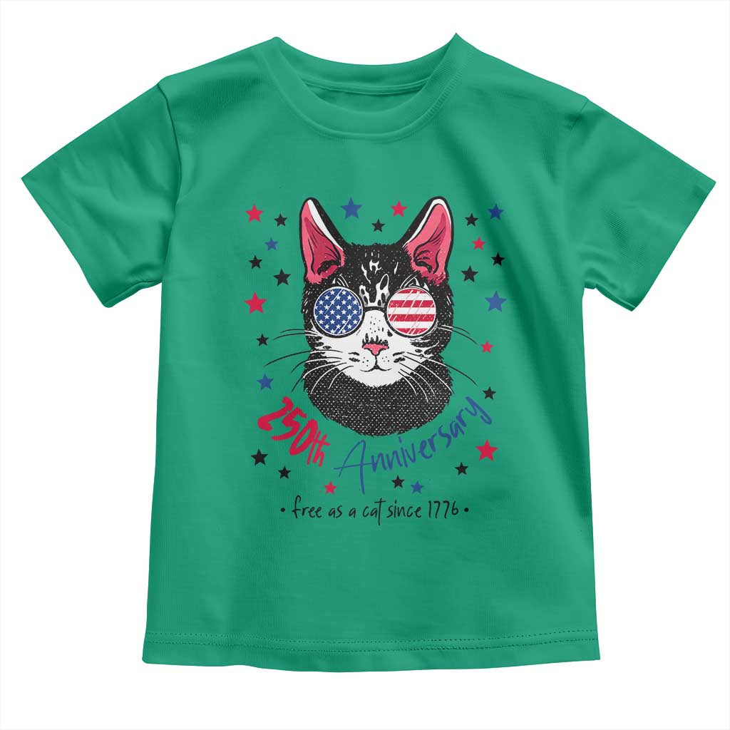 Free As A Cat Since 1776 Funny Patriotic Toddler T Shirt Cool American Flag Sunglasses Cat 250th Anniversary Semiquincentennial TS02 Irish Green Print Your Wear