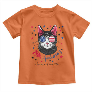 Free As A Cat Since 1776 Funny Patriotic Toddler T Shirt Cool American Flag Sunglasses Cat 250th Anniversary Semiquincentennial TS02 Orange Print Your Wear
