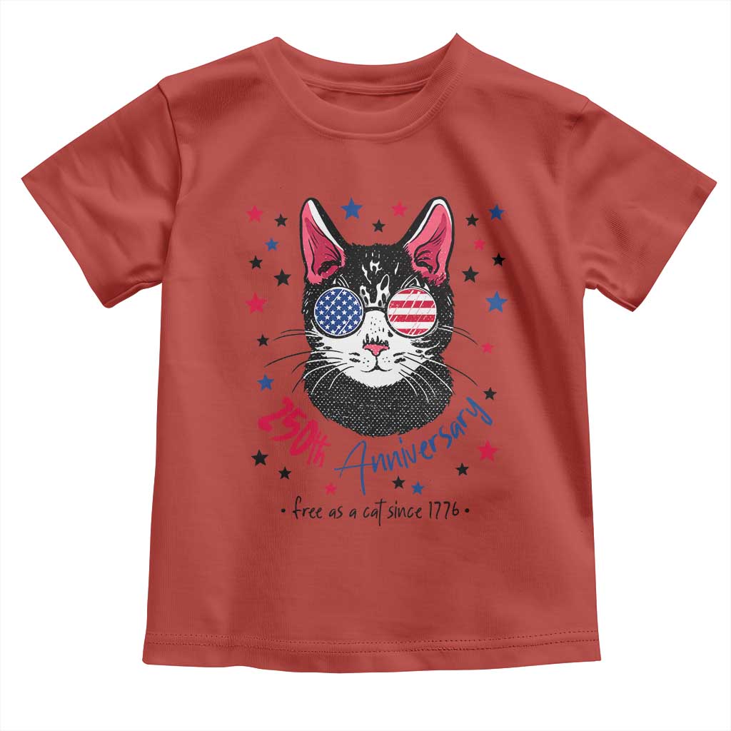 Free As A Cat Since 1776 Funny Patriotic Toddler T Shirt Cool American Flag Sunglasses Cat 250th Anniversary Semiquincentennial TS02 Red Print Your Wear