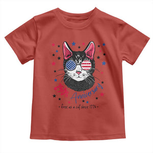 Free As A Cat Since 1776 Funny Patriotic Toddler T Shirt Cool American Flag Sunglasses Cat 250th Anniversary Semiquincentennial TS02 Red Print Your Wear