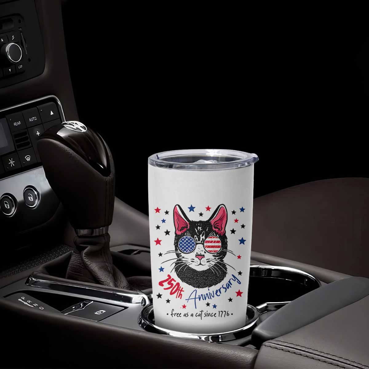 Free As A Cat Since 1776 Funny Patriotic Tumbler Cup Cool American Flag Sunglasses Cat 250th Anniversary Semiquincentennial TS02 Print Your Wear