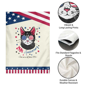 Free As A Cat Since 1776 Funny Patriotic Garden Flag Cool American Flag Sunglasses Cat 250th Anniversary Semiquincentennial
