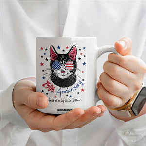 Free As A Cat Since 1776 Funny Patriotic Coffee Mug Cool American Flag Sunglasses Cat 250th Anniversary Semiquincentennial TS02 Print Your Wear