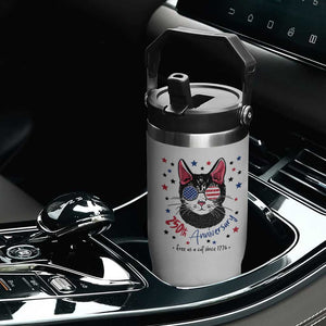 Free As A Cat Since 1776 Funny Patriotic Flip Straw Tumbler Cool American Flag Sunglasses Cat 250th Anniversary Semiquincentennial TS02 Print Your Wear