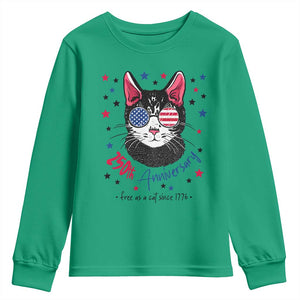 Free As A Cat Since 1776 Funny Patriotic Youth Sweatshirt Cool American Flag Sunglasses Cat 250th Anniversary Semiquincentennial TS02 Irish Green Print Your Wear