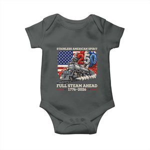 Stainless American Spirit Full Steam Ahead Baby Onesie 250 Years Freedom Semiquincentennial Steam Locomotive TS02 Dark Heather Print Your Wear